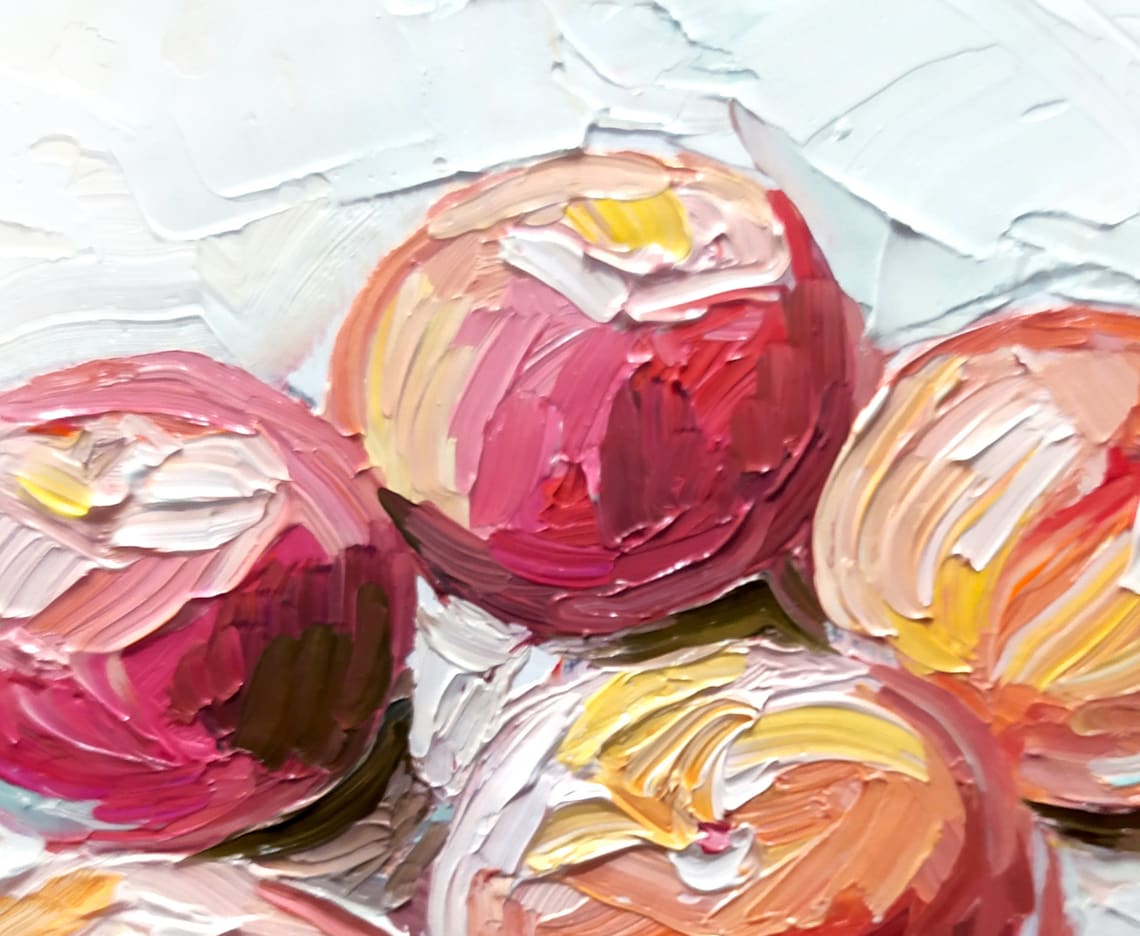 Peach Painting Original Art Oil Painting Impasto Fruit Still Etsy UK