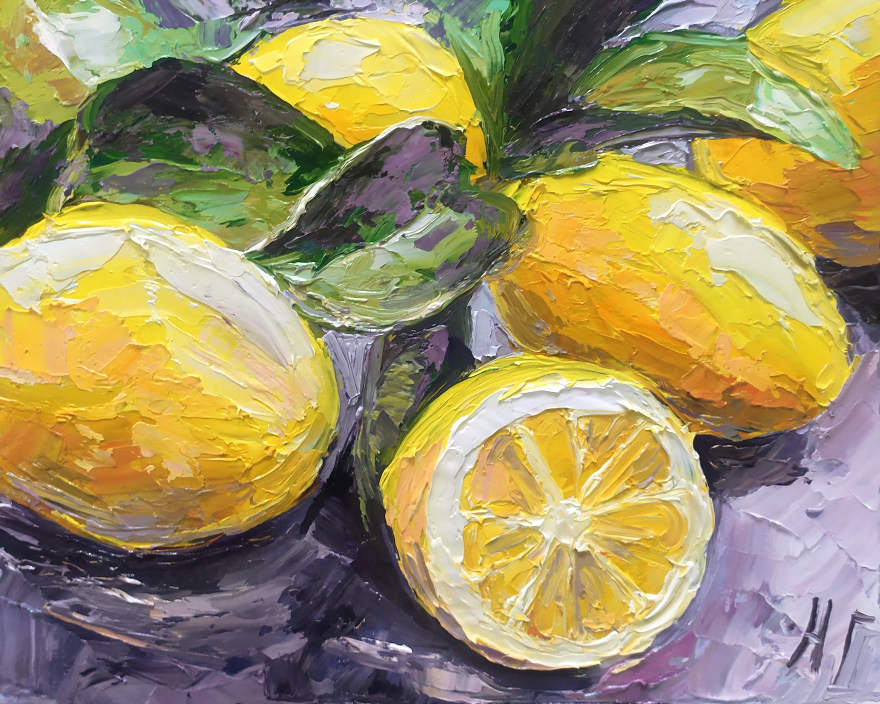 Zitronen Gemälde Original ÖlGemälde Impasto Obst Stillleben | Etsy