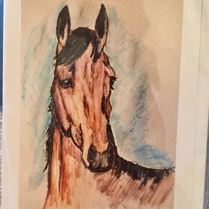 fait à la main cheval de cartes de voeux - cartes d’art cadre-mesure - (aquarelle)