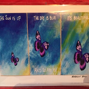 fatta a mano biglietti di auguri - cartoline artistiche in grado telaio - il sole è alto, il cielo è blu, è bellissimo e così sei tu