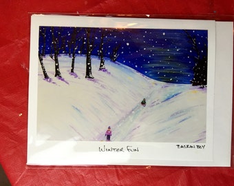 hand make christmas card - frame-able art cards - Winter Fun