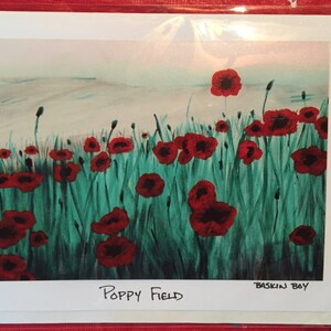 hand made greeting cards -frame-able art cards - poppy field