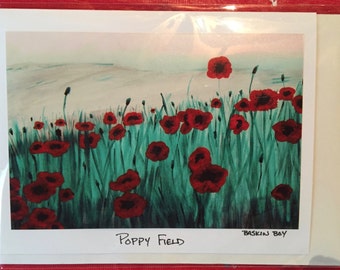 hand made greeting cards -frame-able art cards - poppy field