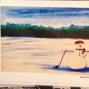 hand made greeting cards -frame-able art cards- snowman - 5x7
