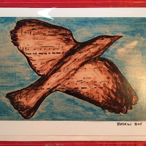 cartões de felicitações feitos à mão - cartões de arte emoldurados - letras de melro