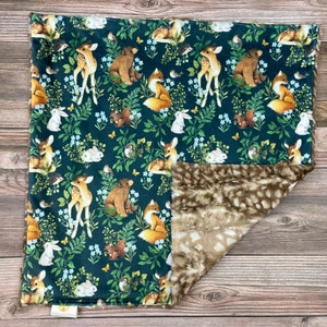 Woodland Animals Minky Lovey: Faux Fur Snuggle Blanket