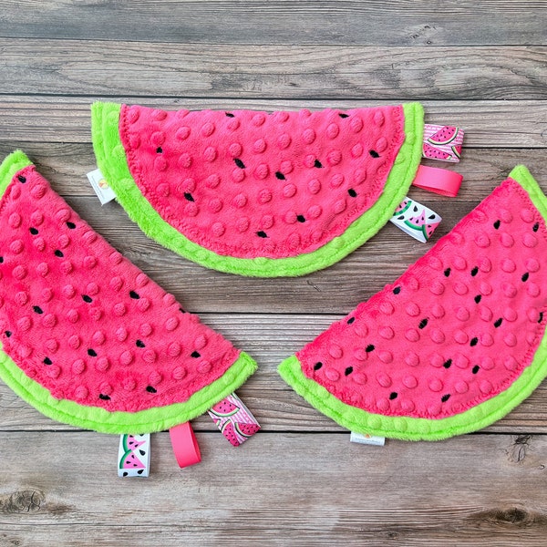 Sensory Crinkle Baby Toy, Plush Ribbon Tagged Watermelon, Infant Crinkle Paper, Soft Tummy Time Toy, Baby Shower Gift, Baby Girl/Boy Gift