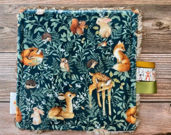 Woodland Animals Sensory Crinkle Square: Plush Faux Fur Baby Toy