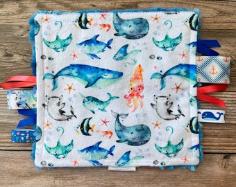 Sea Creature Plush Crinkle Toy: Sensory Tag Square for Baby