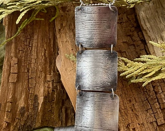 Stitched Tree Bark Necklace - Sterling Silver