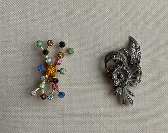 Jewelry, Vintage brooch in serling silver, or with colored stone.1950