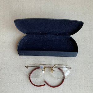 Old eyeglasses,eyeglass ornate frame, 12K, metal, 1940,with case.
