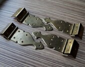 Two pairs large golden brass hinges for solid wood double door armoire or wardrobe, vintage architectural salvage for furniture restoration