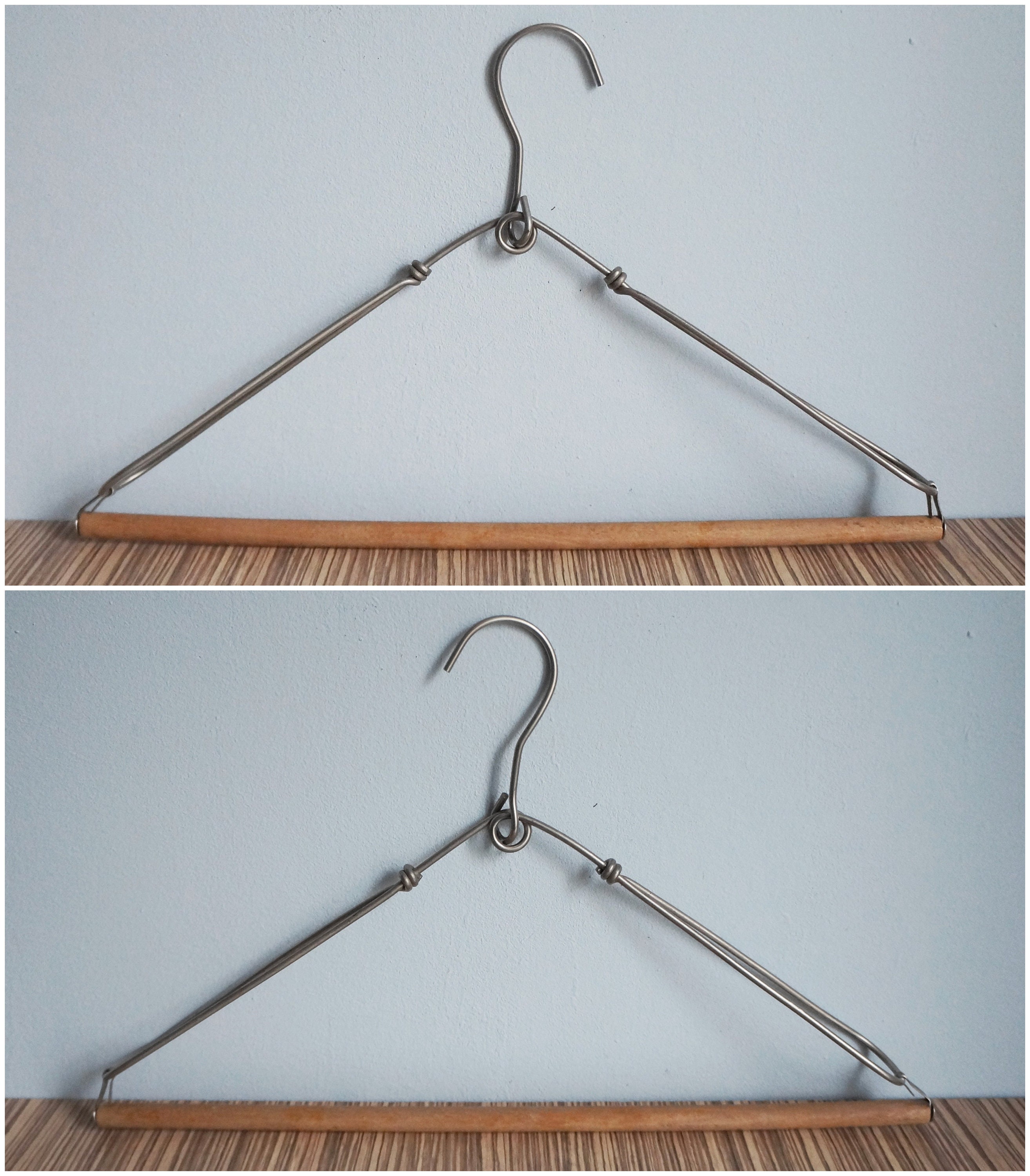 Large Steel Wire Clothes Hanger, With Shoulders Loops, Wood Rod for