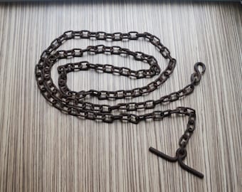 Lange Eisenkette 2 m 117 geschweißte Glieder, Haken & T-Stift, Vintage-Strukturgut zum Restaurieren, Kronleuchter, Hängeobjekte