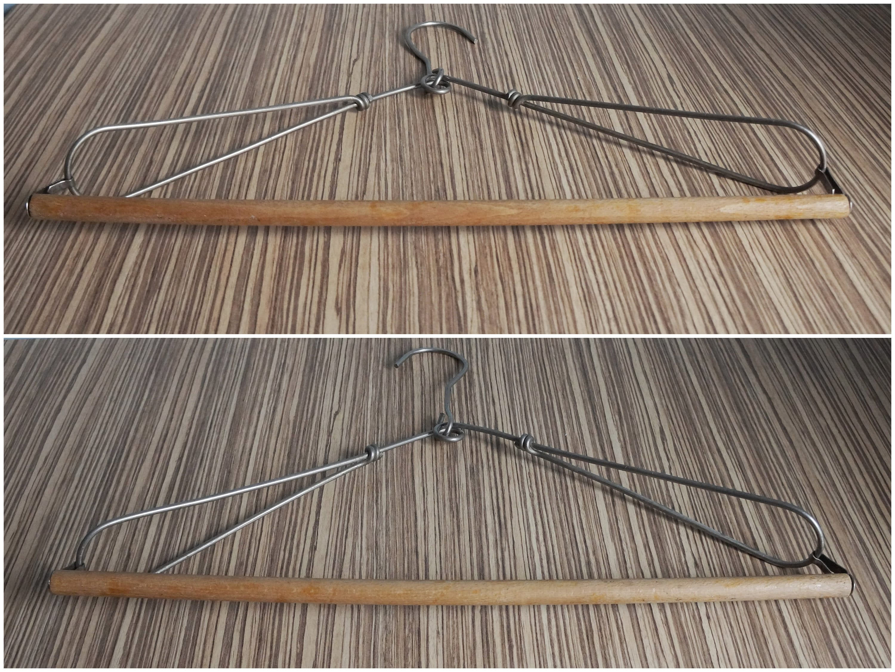 Large Steel Wire Clothes Hanger, With Shoulders Loops, Wood Rod for