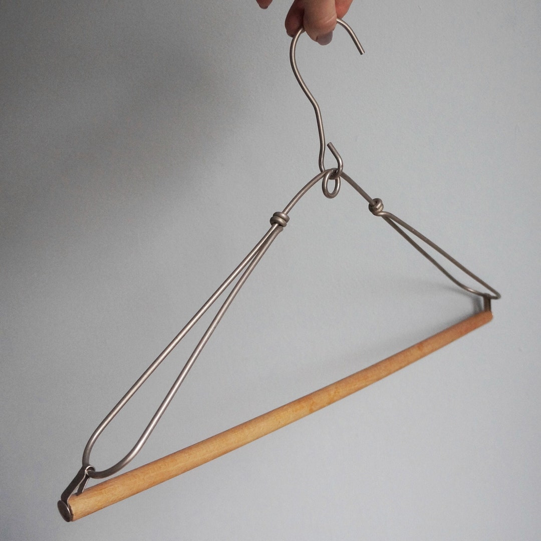 Large Steel Wire Clothes Hanger, With Shoulders Loops, Wood Rod for