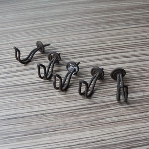 Set of 5 towel hooks, twisted iron wire, cabinet or closet door screw-in hooks, vintage architectural salvage for furniture restoration