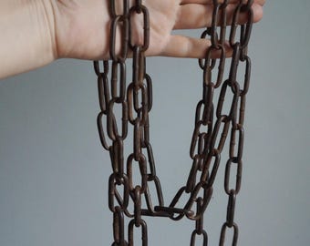 Eisenkette 45&quot; 114,5 cm lang, 37 verschweißte längliche Glieder, Vintage Architektensalvage für Restaurierungen
