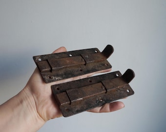Set of 2 forged iron slide latches, rustic barn door locks, farmhouse door hardware, vintage architectural salvage for restoration