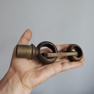 Part of solid brass chain for Art Deco pendant lamp, with threaded brass ring, 7&quot; 17.5cm long, vintage architectural salvage for restoration