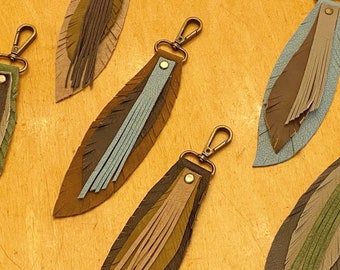 Leather keychain- feather