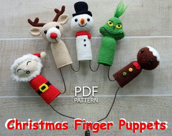 Crochet pattern of Christmas Finger Puppets, Christmas Crochet Pattern, finger puppets pattern, Christmas finger puppets