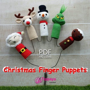 Crochet pattern of Christmas Finger Puppets, Christmas Crochet Pattern, finger puppets pattern, Christmas finger puppets