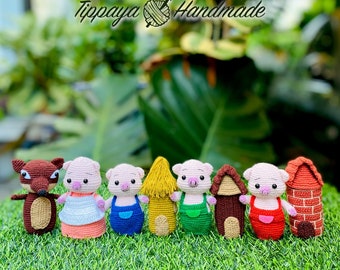 Crochet pattern of The Three Little Pigs finger puppets