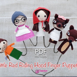 Crochet pattern of Little Red Riding Hood Finger Puppets, finger puppets crochet, finger puppets, finger puppets pattern, toddler toy