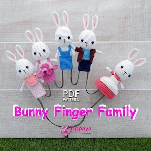 Crochet pattern of Bunny finger family, finger puppets crochet, finger puppets, finger puppets pattern, toddler toy