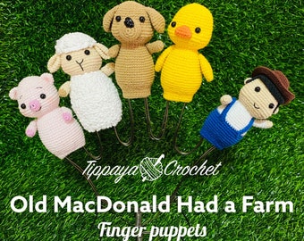 Crochet pattern of Old McDonald had a farm finger puppets