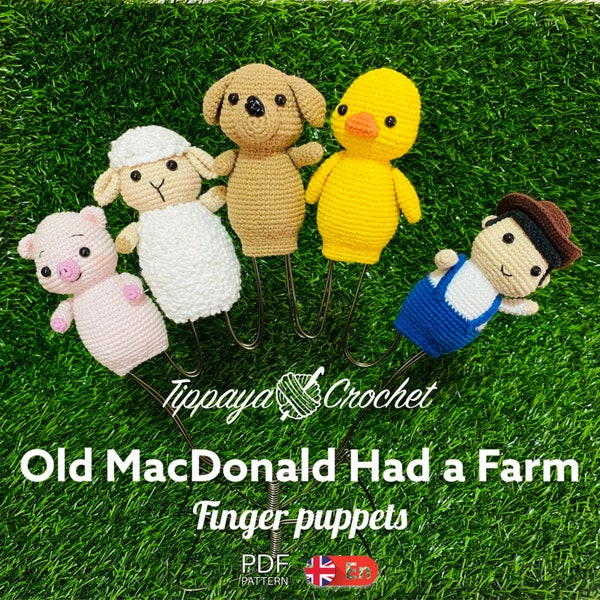 Crochet pattern of Old McDonald had a farm finger puppets