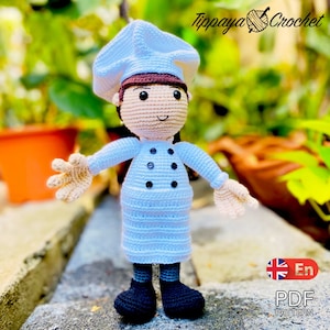 Patron au crochet du chef, chef amigurumi, patron pdf au crochet, jouet pour tout-petit, amigurumi pour la décoration