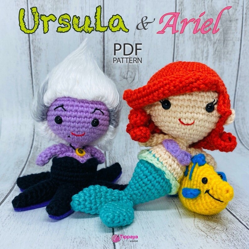 Crochet pattern of Ursula and Ariel amigurumi pattern disney Etsy