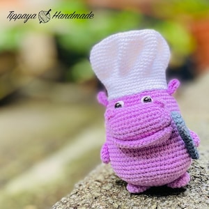 Crochet Hippo Pattern, Hippo Chef Pattern