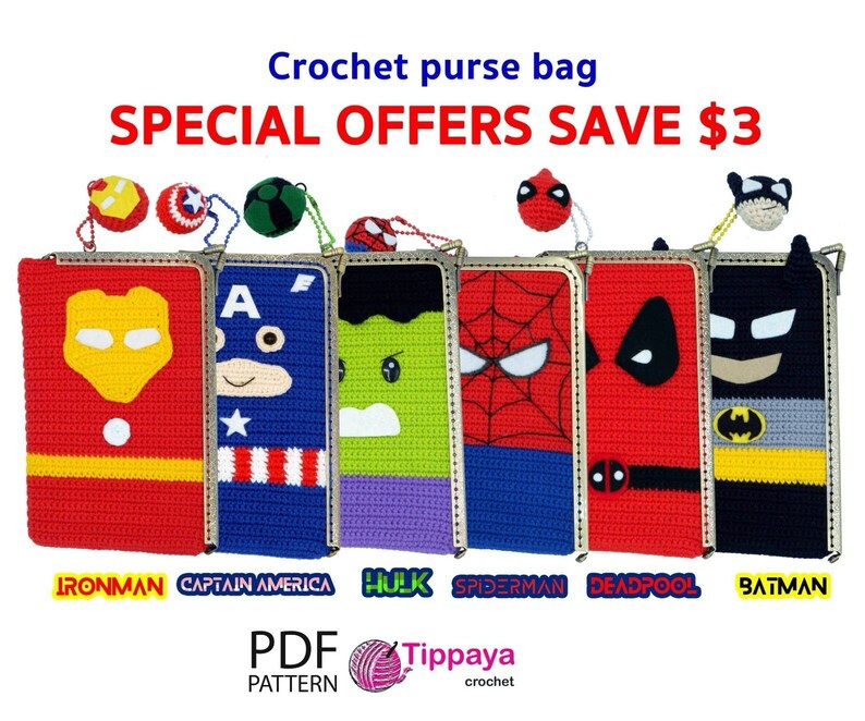 Crochet pattern super heroes spiderman purse amigurumi ironman Crochet purse pattern of Superhero ironman pattern amigurumi pattern