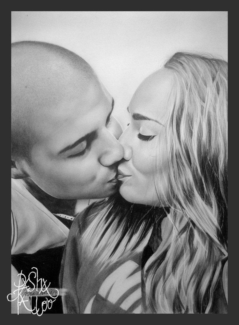 Ukraine Art Pencil Portrait, Couple Portrait from Photo, Realistic Pencil Portrait by Photo, Custom Portrait image 3