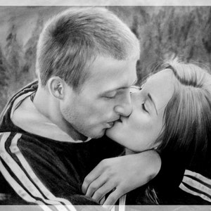 Ukraine Art Pencil Portrait, Couple Portrait from Photo, Realistic Pencil Portrait by Photo, Custom Portrait image 2
