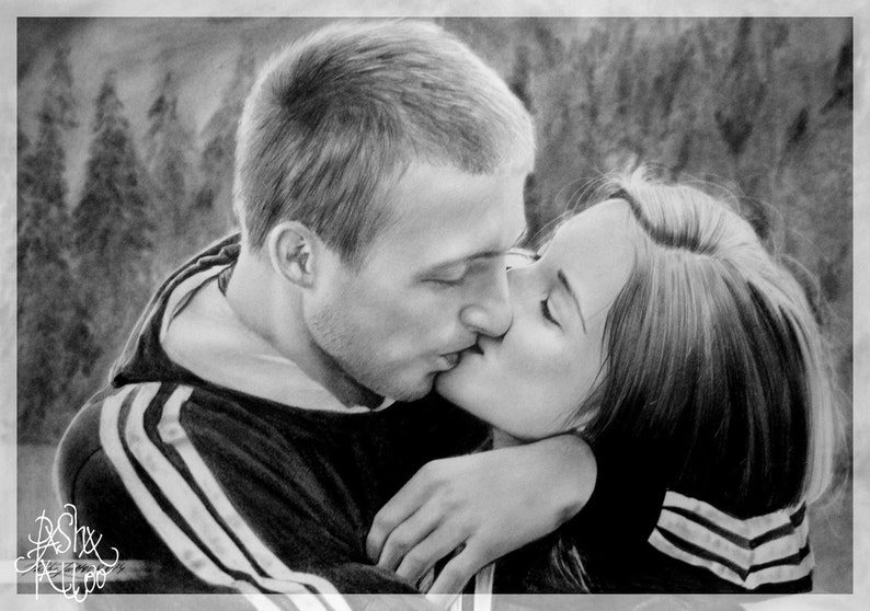 Ukraine Art Pencil Portrait, Couple Portrait from Photo, Realistic Pencil Portrait by Photo, Custom Portrait image 2