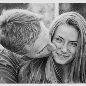 Ukraine Art Pencil Portrait, Couple Portrait from Photo, Realistic Pencil Portrait by Photo, Custom Portrait image 1