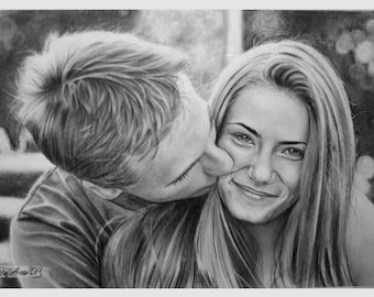 Ukraine Art Pencil Portrait, Couple Portrait from Photo, Realistic Pencil Portrait by Photo, Custom Portrait