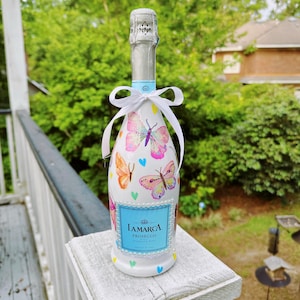 Decorated Champagne Bottle - Perfect for Bridesmaids Gifts, Gift Baskets, Weddings, Decor, Birthdays, Bar Carts