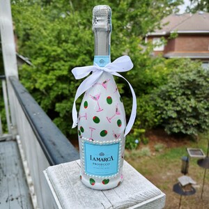 Decorated Champagne Bottle - Perfect for Bridesmaids Gifts, Gift Baskets, Weddings, Decor, Birthdays, Bar Carts