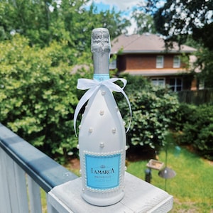 Decorated Champagne Bottle - Perfect for Bridesmaids Gifts, Gift Baskets, Weddings, Decor, Birthdays, Bar Carts