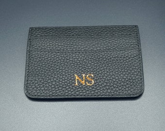 Personalised black pebbled leather card holder