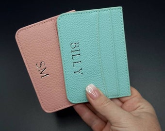 Personalised turquoise pebbled leather card holder