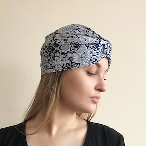 Christmas gift - retro turban - dark blue vintage Hat - headband -Sleep Alopecia Cap - Scarf Liner Slouch Hat - Bohemian Turban