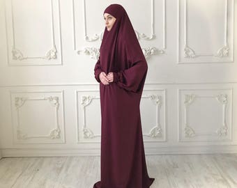 Burgundy franch jilbab, Maroon khimar , Long hijab dress, islamic gift, dubai abaya, muslim covering