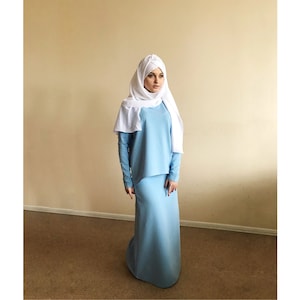 Maxi skirt jersey suit, long sleeve dress,  top, Muslim clothing, elegant hijab, sky blue suit, casual look